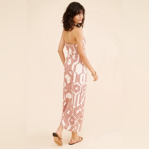 By Anthropologie Strapless Linen Plunge-neck MIDI Dress Size 14 NWT BROWN motif - Picture 8 of 17